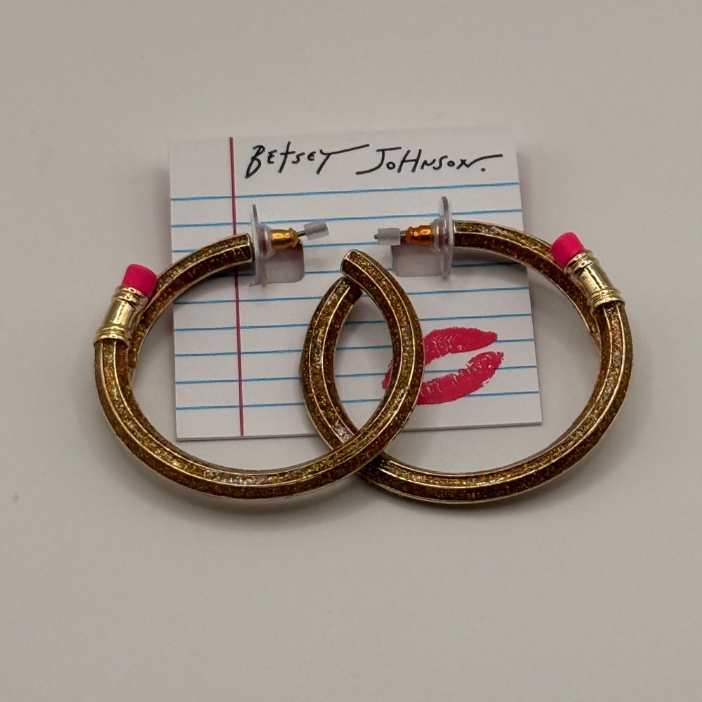 Betsey Johnson Gold and Pink Dangle Earrings